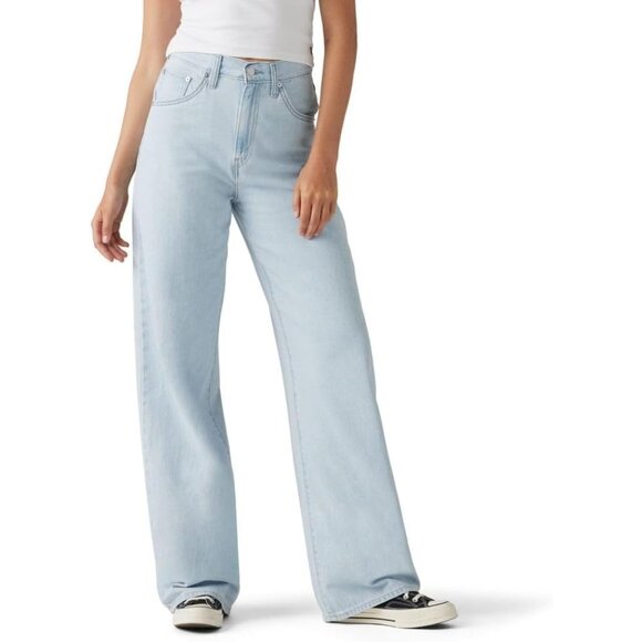 Denim - Women's Cotton Cinch Baggy Jeans High Rise Wide Leg Comfortable Fit